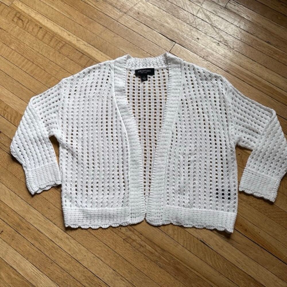 Perceptions Women's White Cardigan Size M-L Cropped Open-Front Classic Spring